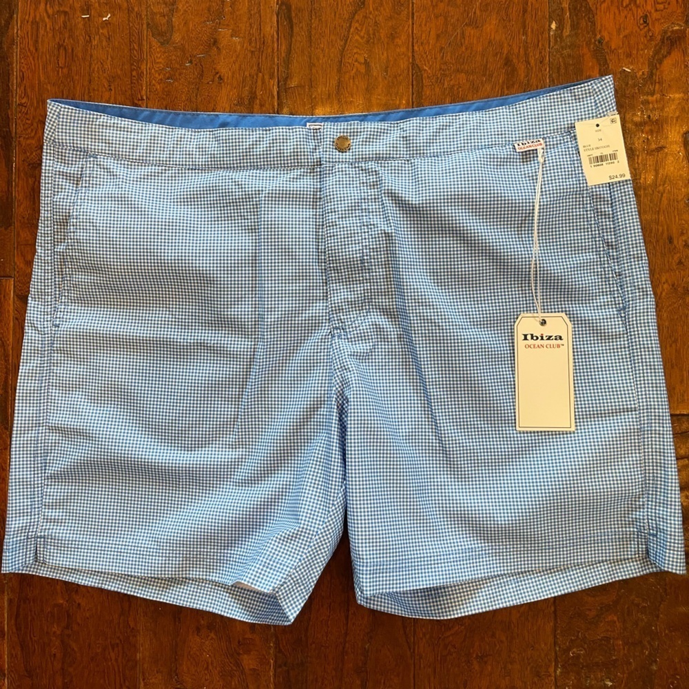 NWT Mens Ibiza ocean club swim shorts blue gingham size 38